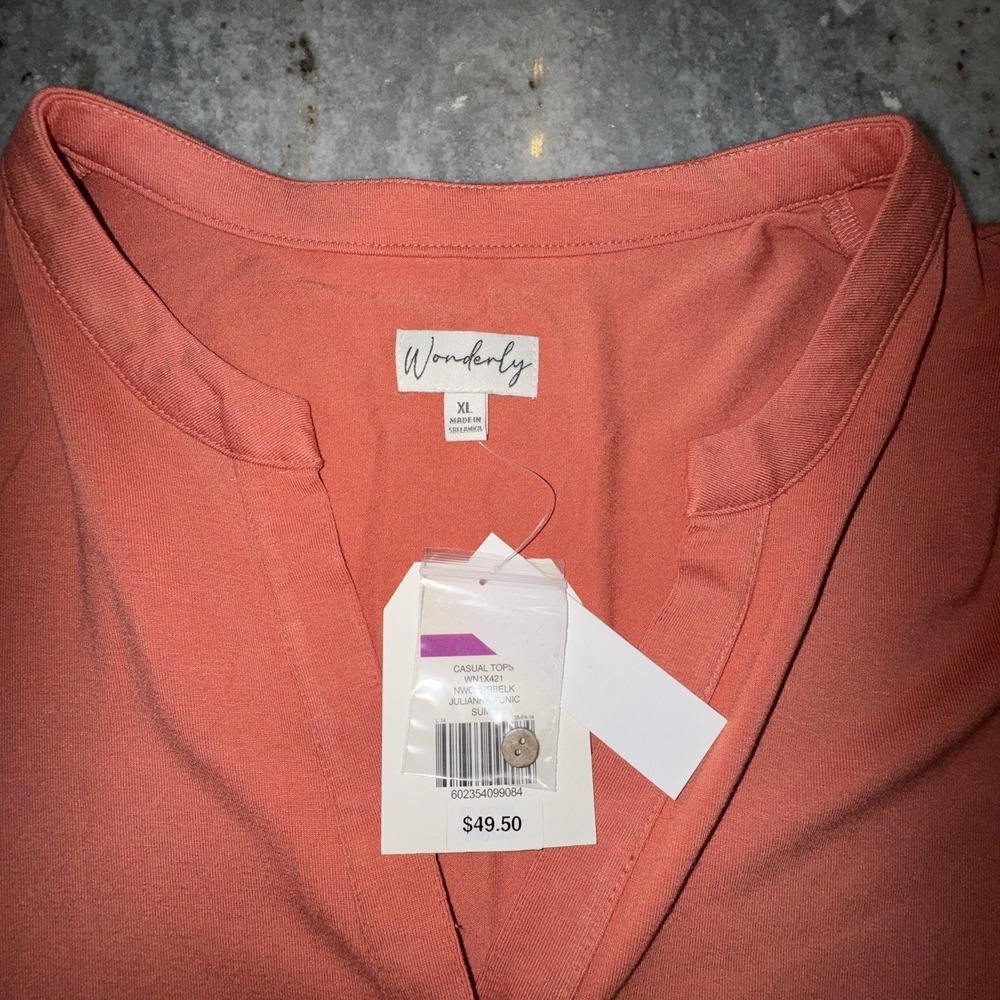 NWT Wonderly XL‎ Mini Dress Loose Short Sleeve Peach Coral Casual Minimalist - Picture 2 of 5